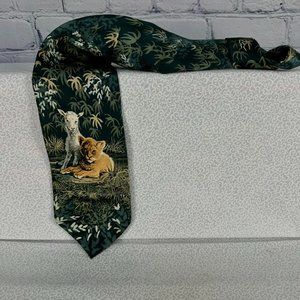 Free Man Apparel 100% Silk Lion & Lamb Religious‎ Neck Tie, Green Tones, 4" Wide